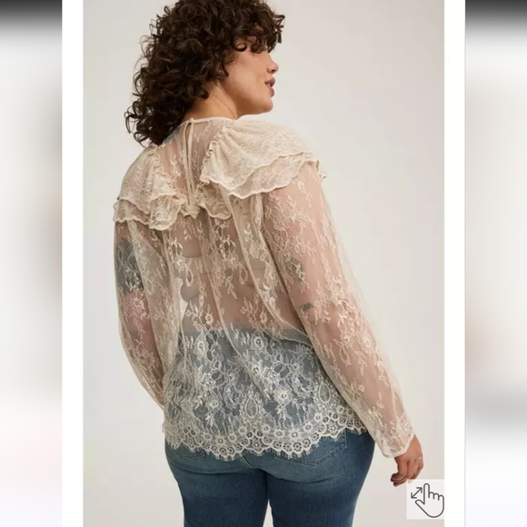Torrid New Lace Ruffle Long Sleeve Blouse Birch Size 3x - Picture 3 of 14